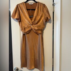 Ro & De Metallic Copper-Tone Twist-Front top and skirt